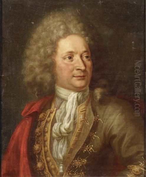 Portrait D'homme Au Manteau Rouge Oil Painting by Jacques Andre Joseph Aved