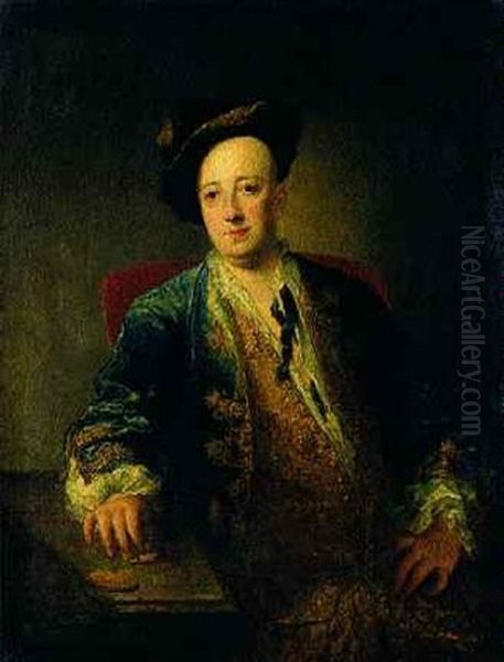 Portrait D'un Homme Tenant Une Tabatiere Oil Painting by Jacques Andre Joseph Aved