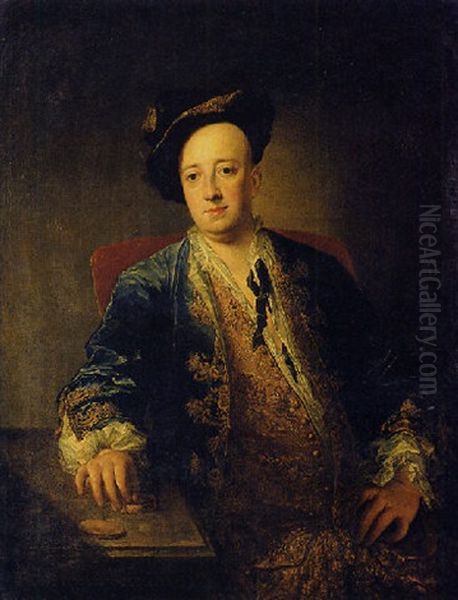 Portrait D'homme Tenant Une Tabatiere Oil Painting by Jacques Andre Joseph Aved