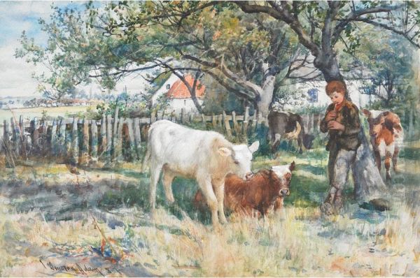 Piper Boy Calming The Calves Oil Painting by Joseph Denovan Adam