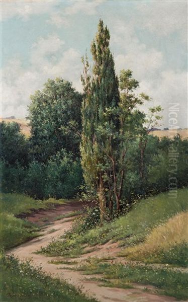 Paisaje Con Sendero Y Cipres Oil Painting by Serafin Avendano