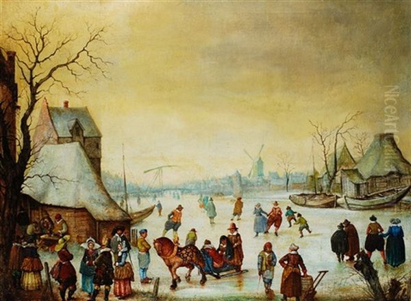 Eisvergnugen Vor Einer Hollandischen Stadt Oil Painting by Barent Avercamp