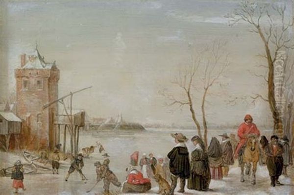 A Winter Landscape With Kolf Players Oil Painting by Barent Avercamp