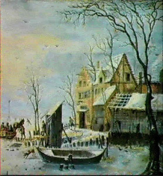 Paysage De Neige Aux Patineurs Oil Painting by Barent Avercamp