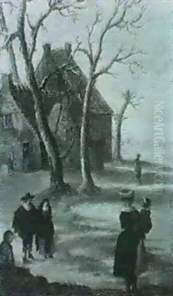 Personnages Dans Un Paysage D'hiver Oil Painting by Barent Avercamp