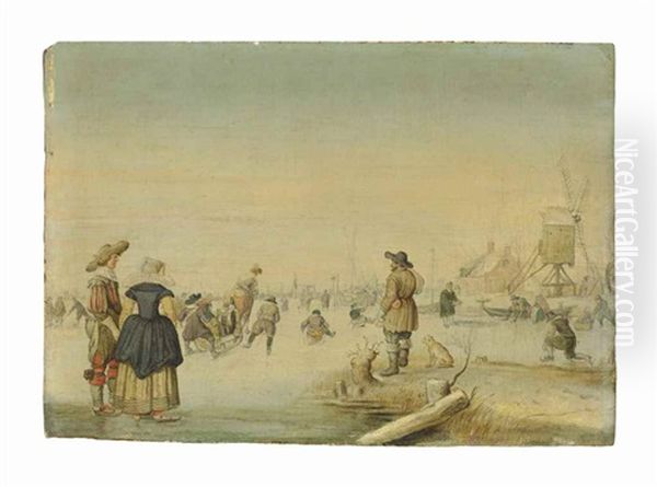 Figures Skating On A Frozen Lake Oil Painting by Hendrick Avercamp