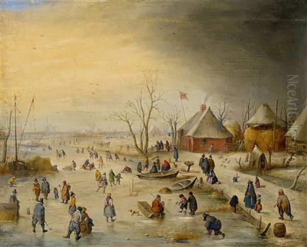 Winter Landscape With Ice Skaters Oil Painting by Hendrick Avercamp