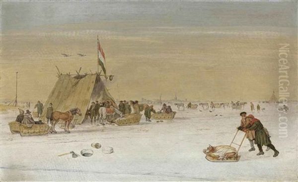 A Winter Landscape With Figures On The Ice By A Koek-en-zopie Tent Oil Painting by Hendrick Avercamp