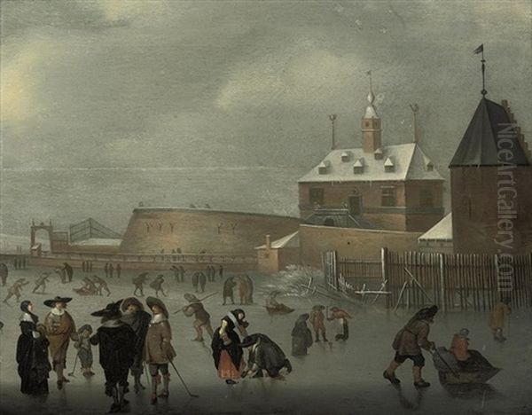 A Winter Landscape With Skaters And Kolf Players On The Ice Oil Painting by Hendrick Avercamp