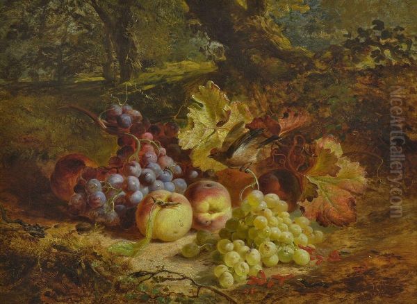 Stillleben Mit Fruchten Auf Dem Waldboden Und Einem Vogelchen Oil Painting by Joseph Denovan Adam