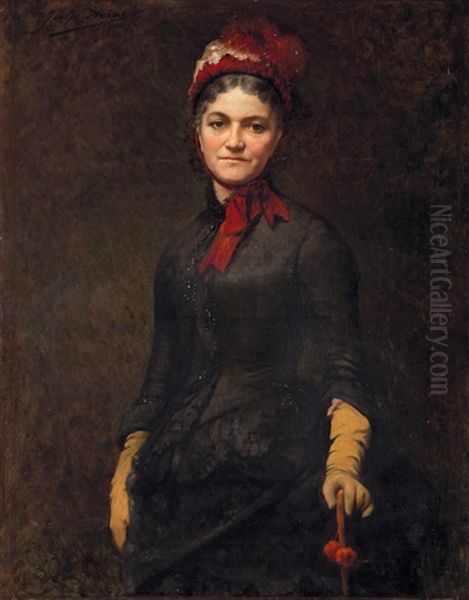 Ritratto Di Signora Con Cappellino Di Velluto Rosso Oil Painting by Jules Charles Aviat