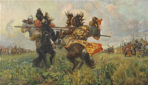 Warriors Oil Painting by Mikhail Ivanovich Avilov