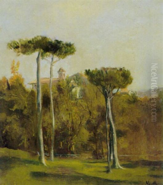 Italalienische Landschaft Mit Kloster Auf Einer Anhohe Oil Painting by Vittorio Avondo