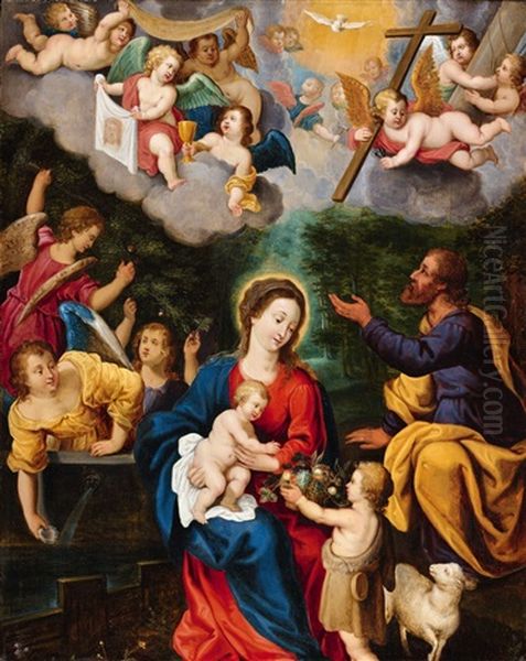 The Holy Family With Saint John And Angels by Peeter Van Avont