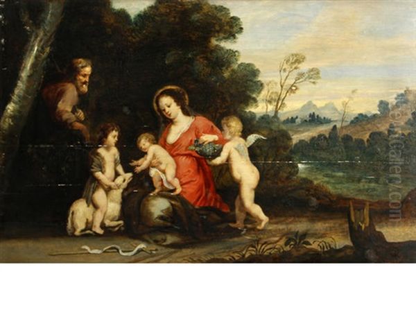 The Holy Family With Saint John The Baptist Oil Painting by Peeter Van Avont