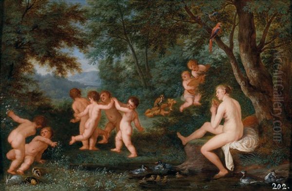 Kinderreigen Mit Dem Bad Der Venus, Eine Allegorie Der Liebe Oil Painting by Peeter Van Avont