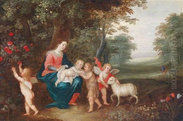 The Virgin And Child With The Infant Saint John The Baptist, Two Putti And A Lamb Oil Painting by Peeter Van Avont