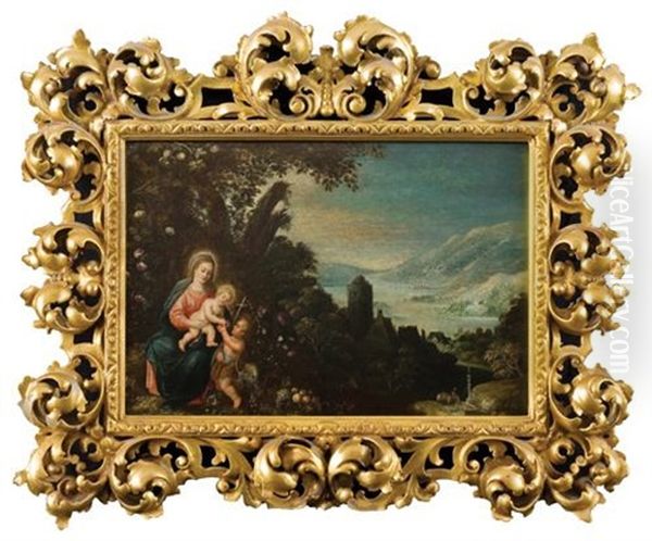 Madonna With The Infant Christ And St. John In A Landscape Oil Painting by Peeter Van Avont