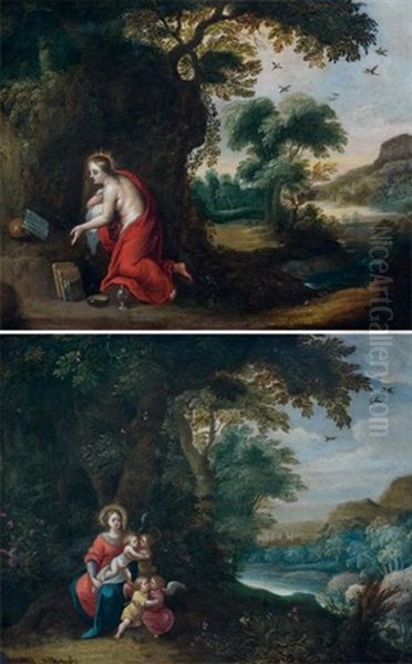 Vierge A L'enfant Avec Saint Jean-baptiste (+ Des Anges Marie Madeleine; Pair) Oil Painting by Peeter Van Avont