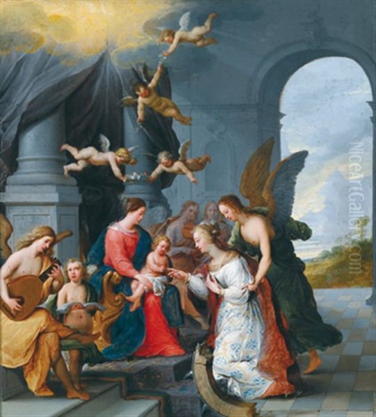 Die Mysthische Vermahlung Der Heiligen Katharina Mit Dem Jesusknaben Oil Painting by Peeter Van Avont