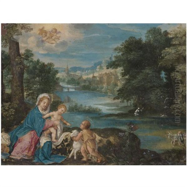 The Virgin And Child In A Landscape With The Infant Saint John The Baptist Oil Painting by Peeter Van Avont