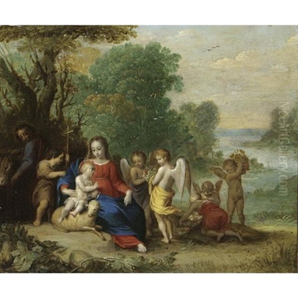 The Rest On The Flight Into Egypt Oil Painting by Peeter Van Avont