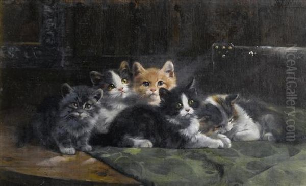 Five Kittens Oil Painting by Julius Adam