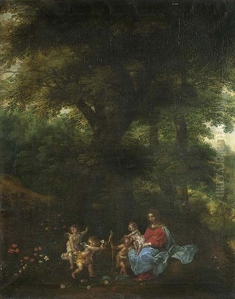 Madonna Und Kind Mit Dem Johannesknaben Und Engeln Oil Painting by Peeter Van Avont