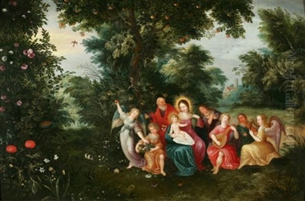 La Sainte Famille Entouree D'anges Musiciens Dans Un Paysage (collab. W/circle Of Jan Brueghel) by Peeter Van Avont