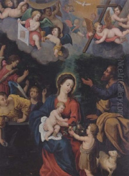 The Holy Family With The Infant Saint John The Baptist In A Landscape Oil Painting by Peeter Van Avont