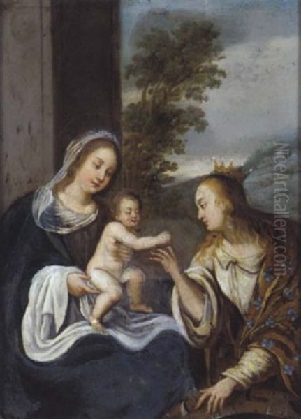 Die Mystische Vermahlung Der Konigin Katharina Von Alexandrien Mit Dem Christusknaben, Der Ihr Den Ring An Den Finger Steckt Oil Painting by Peeter Van Avont