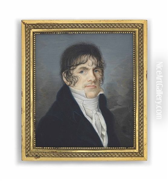 A Gentleman Called Paul Francois Jean Nicolas, Viscount Of Barras (1755-1829), In Blue Coat, White Knotted Cravat Oil Painting by  Avy