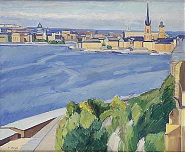 Utsikt Mot Riddarholmen Stockholm Oil Painting by Victor Axelson