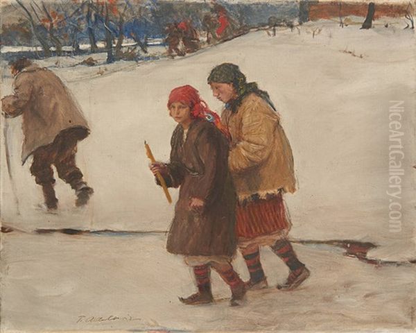 La Procession Dans La Neige Oil Painting by Teodor Axentowicz