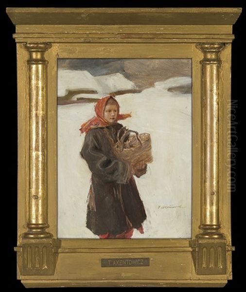 Hutsul Girl With Basket Oil Painting by Teodor Axentowicz