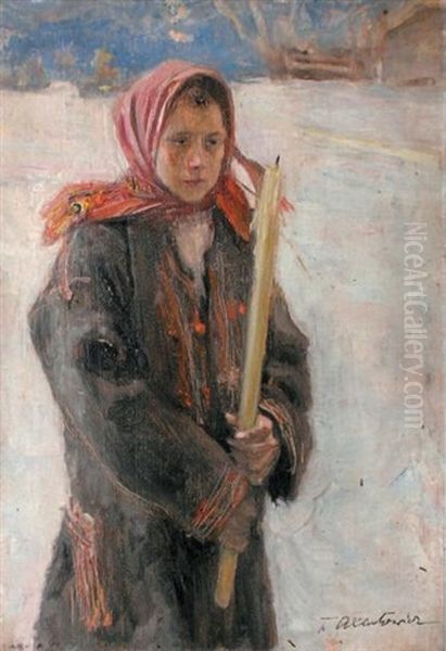 Paysanne Au Cierge Oil Painting by Teodor Axentowicz