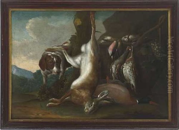 Jagdstillleben Mit Erlegtem Hasen Und Vogeln Oil Painting by Leopold Axtmann