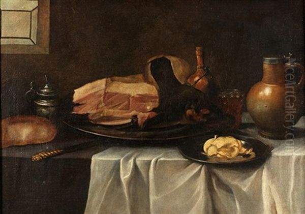 Bodegon De Carne, Pan, Pollo Y Cacharros Oil Painting by Josefa de (Obidos) Ayala