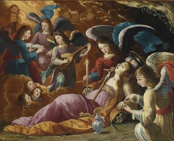 The Penitent Magdalene Comforted By Angels Oil Painting by Josefa de (Obidos) Ayala