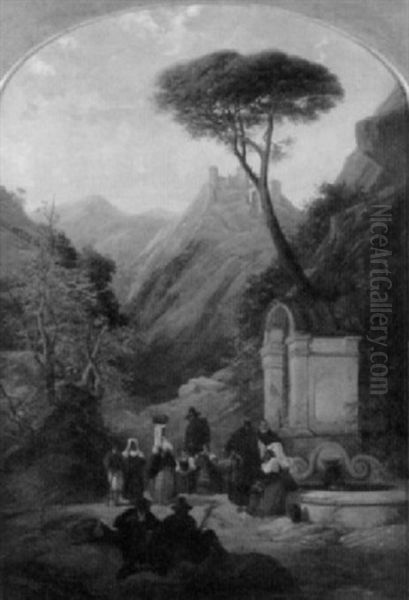 Italienische Gebirgslandschaft Mit Frauen Am Brunnen Oil Painting by Thomas Brabazon Aylmer