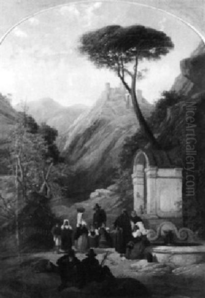 Italienische Gebirgslandschaft Mit Frauen Am Brunnen Oil Painting by Thomas Brabazon Aylmer