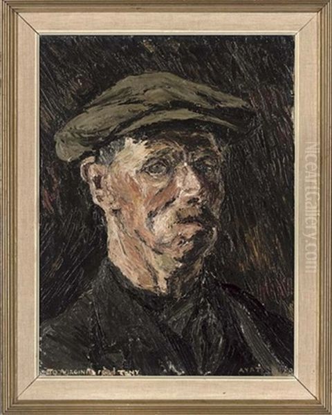 Portrait Of A Man In A Black Coat And Flat Cap Oil Painting by Anthony Ayrton