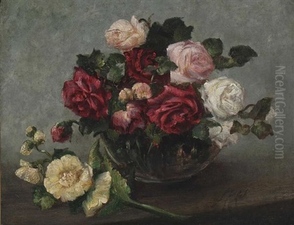 Stillleben Mit Rosen Und Malven Oil Painting by Anton Azbe