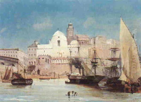 Bareaux Dans Le Port D'alger Oil Painting by Adolphe Aze