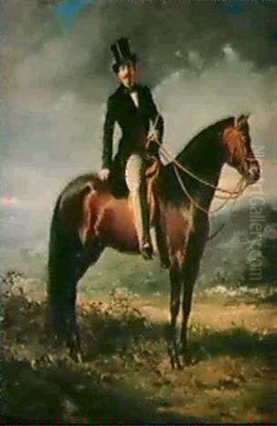 Portrait Du Duc De Morny A Cheval Oil Painting by Adolphe Aze