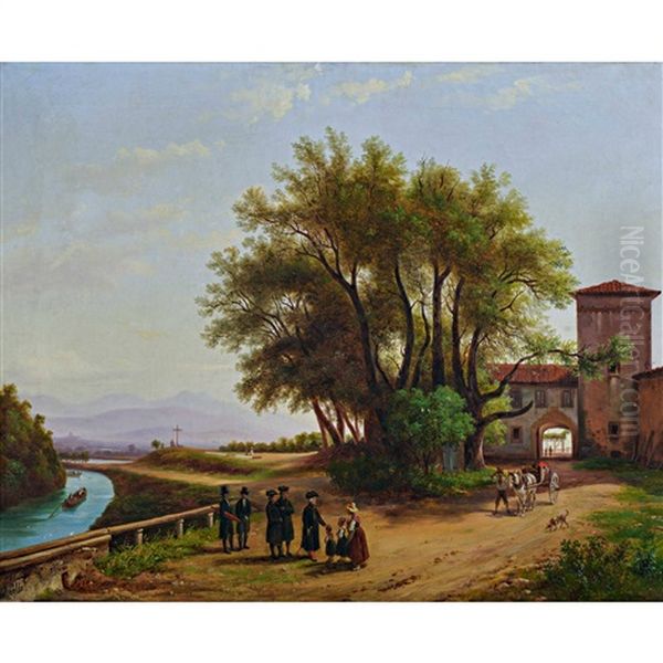 Paesaggio Fluviale Con Figure Oil Painting by Massimo D' Azeglio