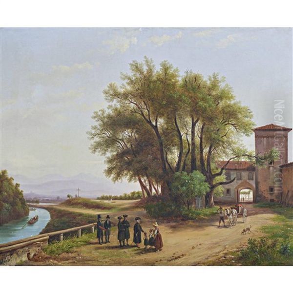 Paesaggio Fluviale Con Figure Oil Painting by Massimo D' Azeglio