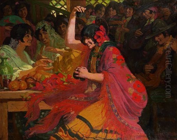 Les Danseurs De Flamenco Oil Painting by Marius Ernest Joseph Azema