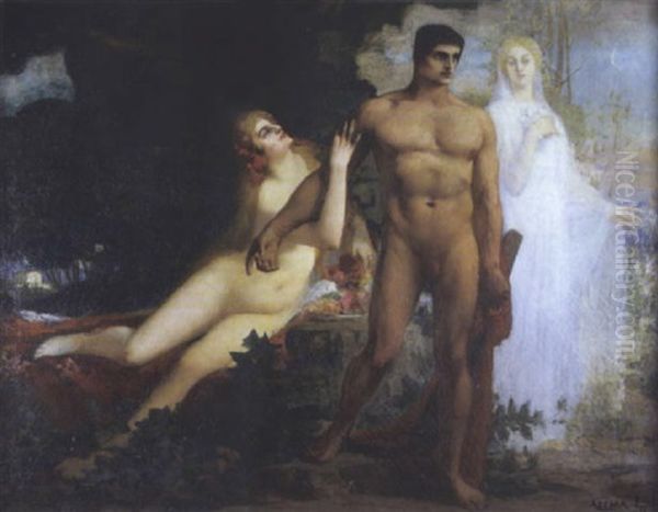 Hercule Entre Le Vice Et La Vertu Oil Painting by Marius Ernest Joseph Azema