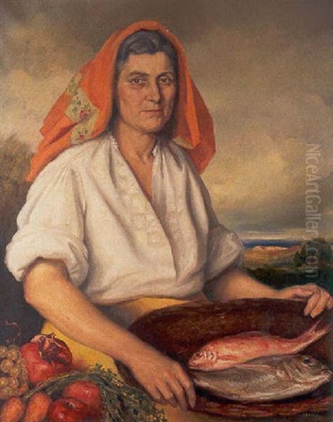 Campesina Gallega Con Bodegon Oil Painting by Manuel De Azpiroz